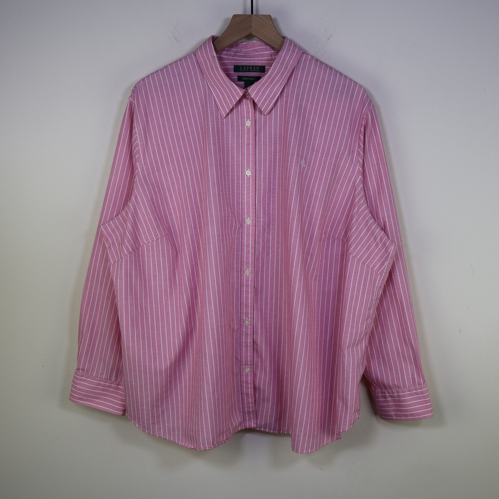 Lauren Ralph Lauren Non-Iron Striped Button Down Shirt 3X Preppy Pink White